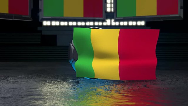 Mali flag flies around a soccer ball revolving around its axis