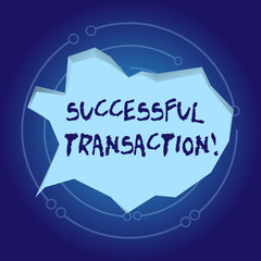 Text sign showing Successful Transaction. Business photo showcasing effective action of conducting business Close deals Blank Pale Blue Speech Bubble in Irregular Cut Edge Shape 3D Style Backdrop