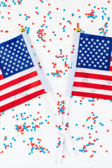 American flags on white background top view
