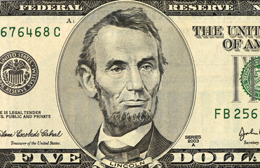 Five dollars banknote close up