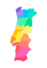 Vector isolated illustration of simplified administrative map of Portugal. Borders of the regions. Multi colored silhouettes