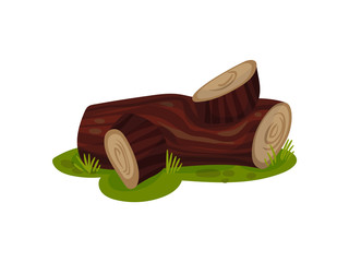 Part of the trunk lies on the grass. Vector illustration on white background. © Happypictures
