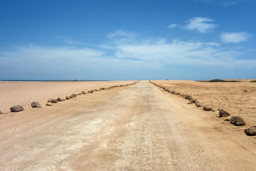 Desert Landscape road and stone. Egypt. Sinai Peninsula.