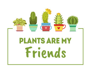Plants Are My Friends, House Plants Banner Template Vector Illustration