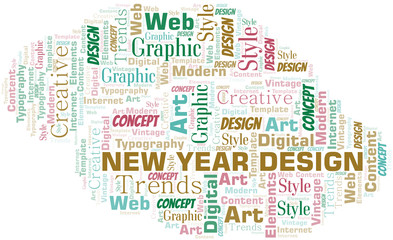 Fototapeta premium New Year Design word cloud. Wordcloud made with text only.