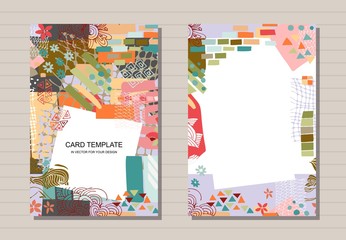 Creative set with card templates with different shapes and textures. Collage. Modern abstract print.
