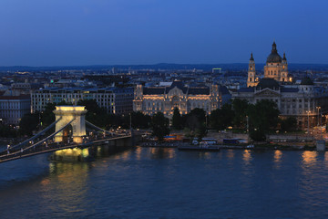 Fototapeta na wymiar Beautiful top view of the sights of Budapest, Chain Bridge and St. Stephen's Basilica