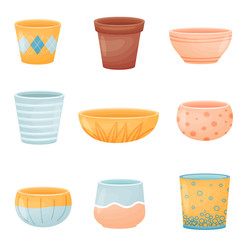 Set of images of flower pots. Vector illustration on white background.