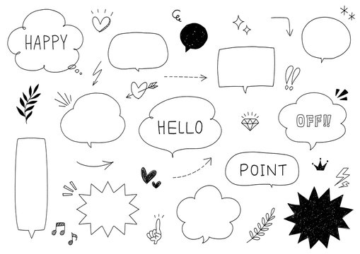 Set of cute vector doodle speech bubbles.Text illustration in hand drawn style. 