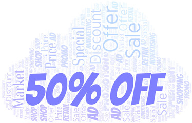 50% Off word cloud. Wordcloud made with text only.