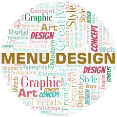 Menu Design word cloud. Wordcloud made with text only.
