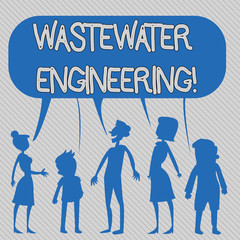 Text sign showing Wastewater Engineering. Business photo showcasing engineering methods to improve sanitation in publics Silhouette Figure of People Talking and Sharing One Colorful Speech Bubble