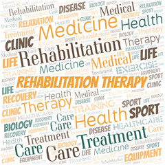 Rehabilitation Therapy word cloud. Wordcloud made with text only.
