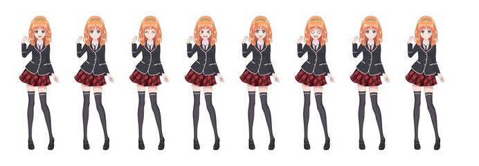 Anime manga student girl in blazer and red skirt