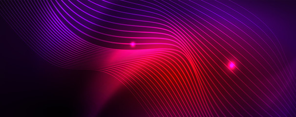 Neon vector wave lines abstract background, magic futuristic techno design