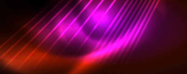 Shiny color neon light with lines, abstract wallpaper, shiny motion, magic space light. Techno abstract background