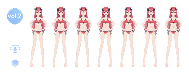 Anime manga girl. In a summer bikini swimsuit