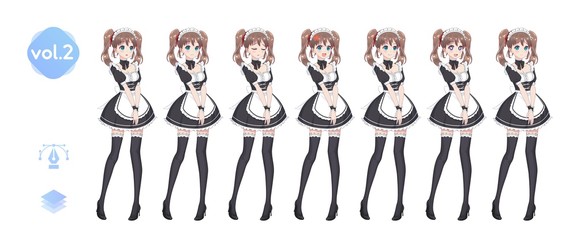 Anime manga girl. Costume of maid cafe