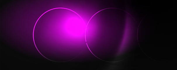 Dark abstract background with bright color neon lights and lines. Glowing background