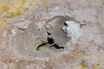 Hot hole in ground of Stefanos crater, Nisyros volcano, Greece.