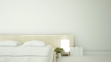 White bedroom Minimal design for artwork - Bedroom minimal design in apartment or hotel - 3D Rendering