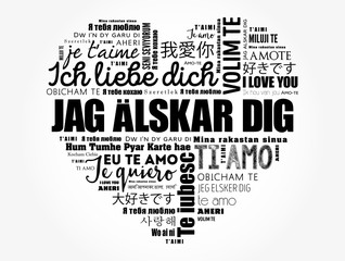 Jag alskar dig (I Love You in Swedish) love heart Word Cloud in different languages of the world