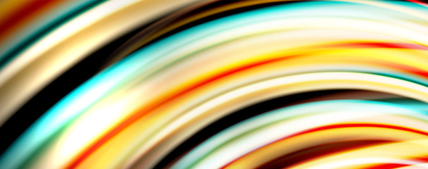 Fluid color rainbow style wave abstract background, techno modern design on black