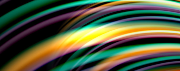 Fluid color swirls on black. Modern background with trendy design