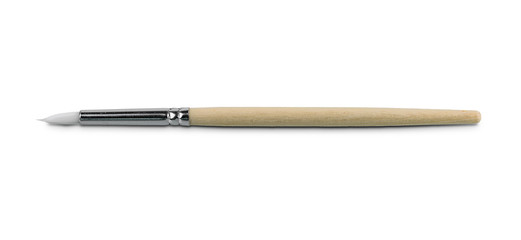 Water paint brush, wooden handle isolated on white background