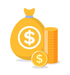 Bag with coins, golden money, bank and investment element, moneybag with dollars, finance and currency, profit sign, charity or investment vector