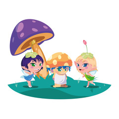 beautiful magic fairies with fungu elf in the garden