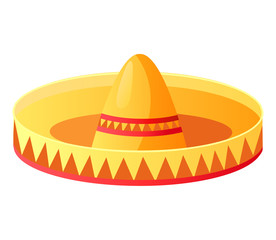Mexican straw hat, accessory or headdress, sombrero vector. Party or festival celebration, Mexico symbol, fiesta or Cinco de Mayo, costume element