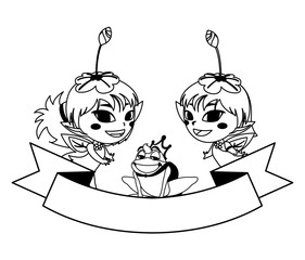 beautiful magic fairies with toad prince in the garden