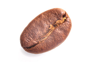 close up of roasted coffee bean isolated on white