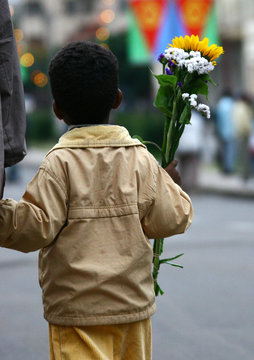 Boy In Asmara Holding Flowers, Eritrea