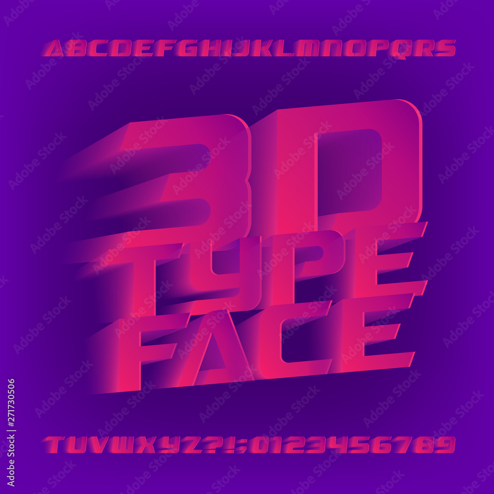 Fototapete abstract 3d alphabet font. 3d effect letters and numbers. stock vector typescript for your design.