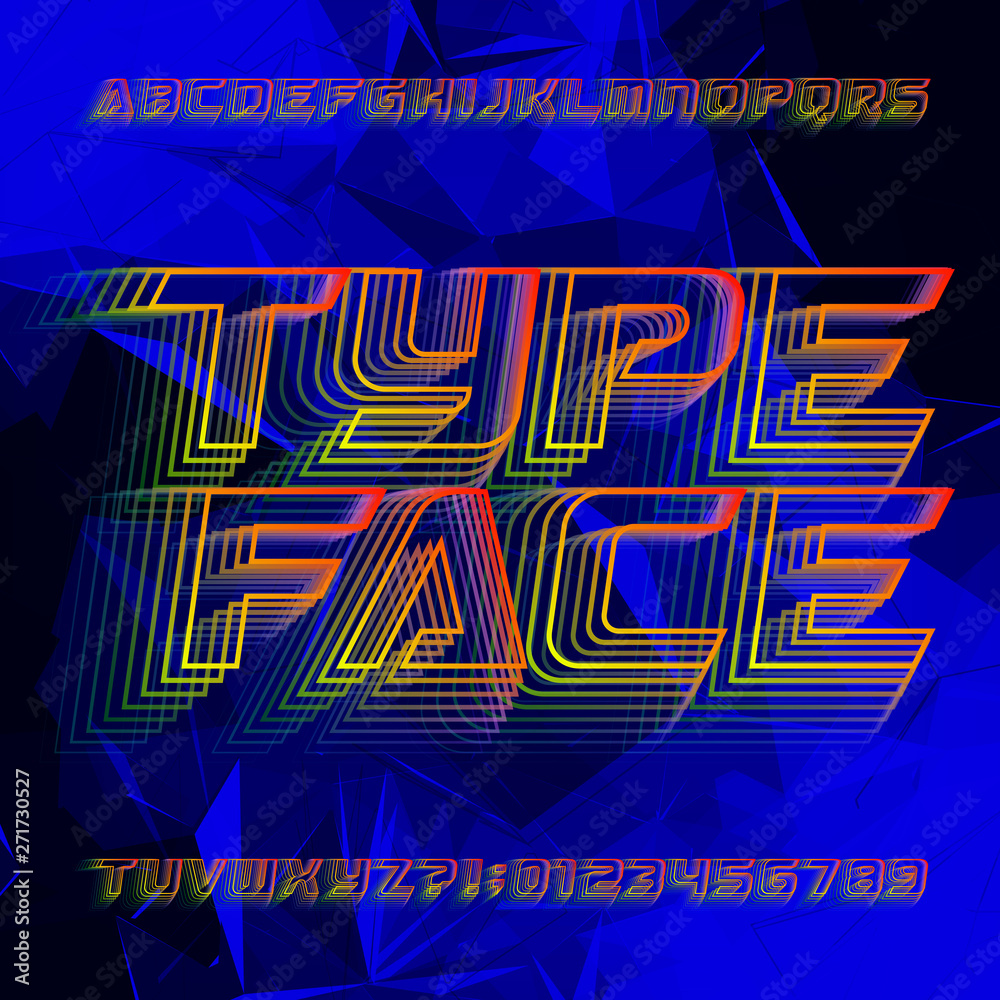 Fototapete futuristic alphabet font. uppercase letters and numbers in sport style on a polygonal background. ve