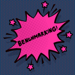 Conceptual hand writing showing Benchmarking. Concept meaning evaluate something by comparison with standard or scores Spiky Fight and Screaming Angry Speech Bubble with Outline