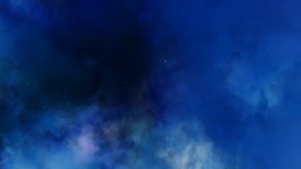 3D Nebula dark blue and black clouds in the deep space