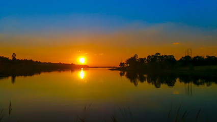 Fototapeta na wymiar Lake, Sea, Sunset, Sky, Orange Color