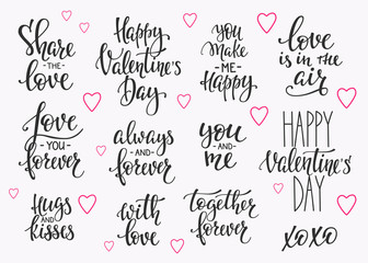 Fototapeta na wymiar Love Valentines Day quote typography set