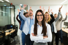 Portrait of business team posing in office
