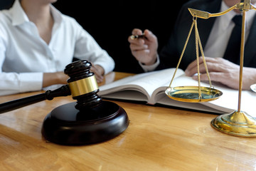 Lawyer or judge gavel with balance work