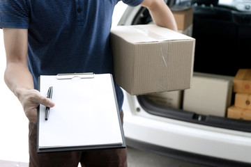 worker man delivery the boxs to  home