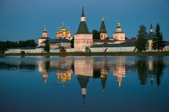 Valdai Iversky Svyatoozersky Virgin Monastery for Men. Selvitsky Island, Valdai Lake. Summer night