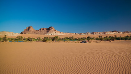Panoramic view to Boukkou lake group of Ounianga Serir lakes at the Ennedi, Chad