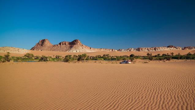 Panoramic view to Boukkou lake group of Ounianga Serir lakes at the Ennedi, Chad
