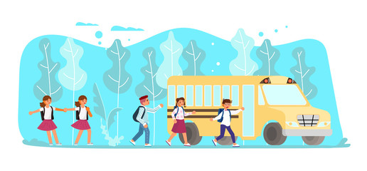 School children go to the schoolbus