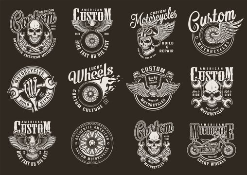 Vintage custom motorcycle emblems