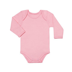 Pink baby girl shirt bodysuit with long sleeve isolated on a white background. Mock up for design and placement of logos. Copy space for text or pictures